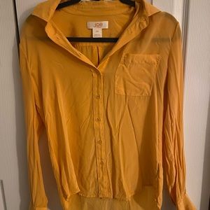 Lightweight silky orange womens long sleeve button up shirt